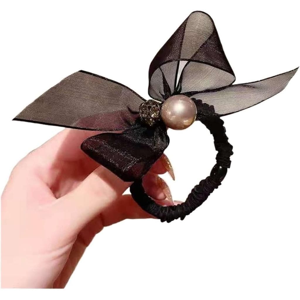 Acessório de cabelo de borracha ondulada, estilo elegante, com cristais e pérolas. Adequado para meninas e adultos (Cor: