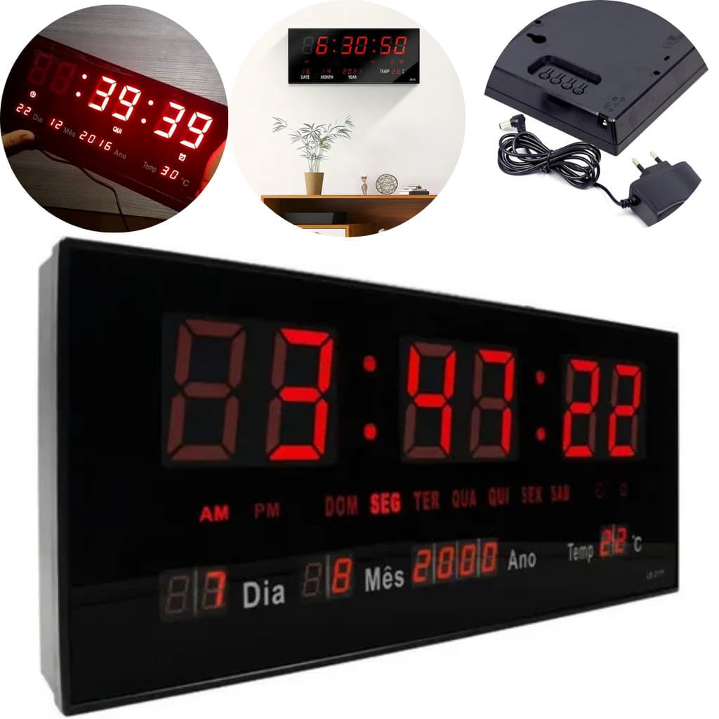 Relógio Digital De Parede Led Tempo Calendário Temperatura Despertador Elétrico Relógio