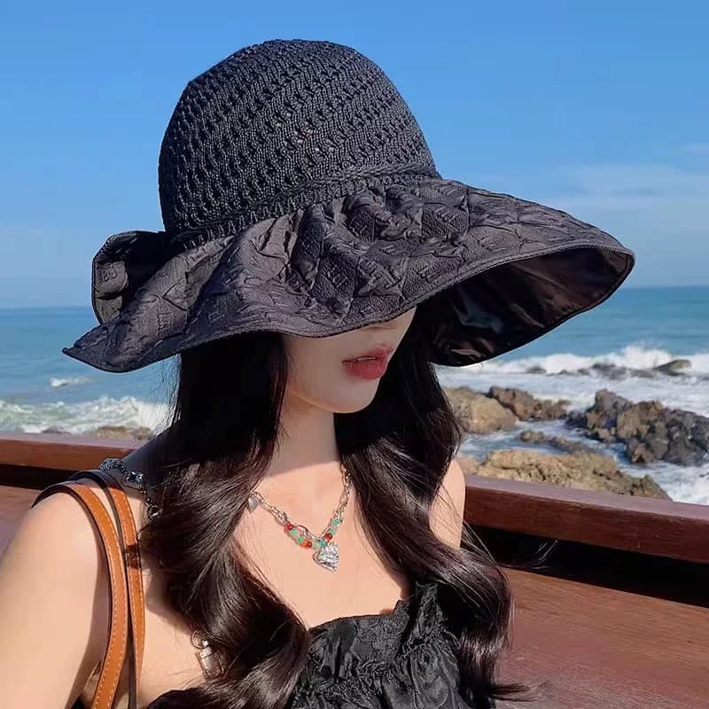 Chapéu de sol feminino protetor solar balde chapéu verão vinil Anti-ultravioleta chapéu de sol oco costura impresso gran