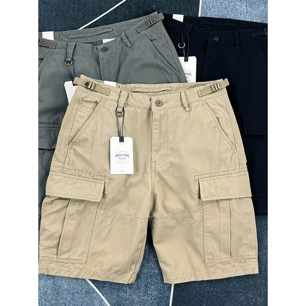 Pesado japonês cáqui puro algodão Multi-bolso geral Shorts masculino solto estiramento Street Wear estilo americano 4 po