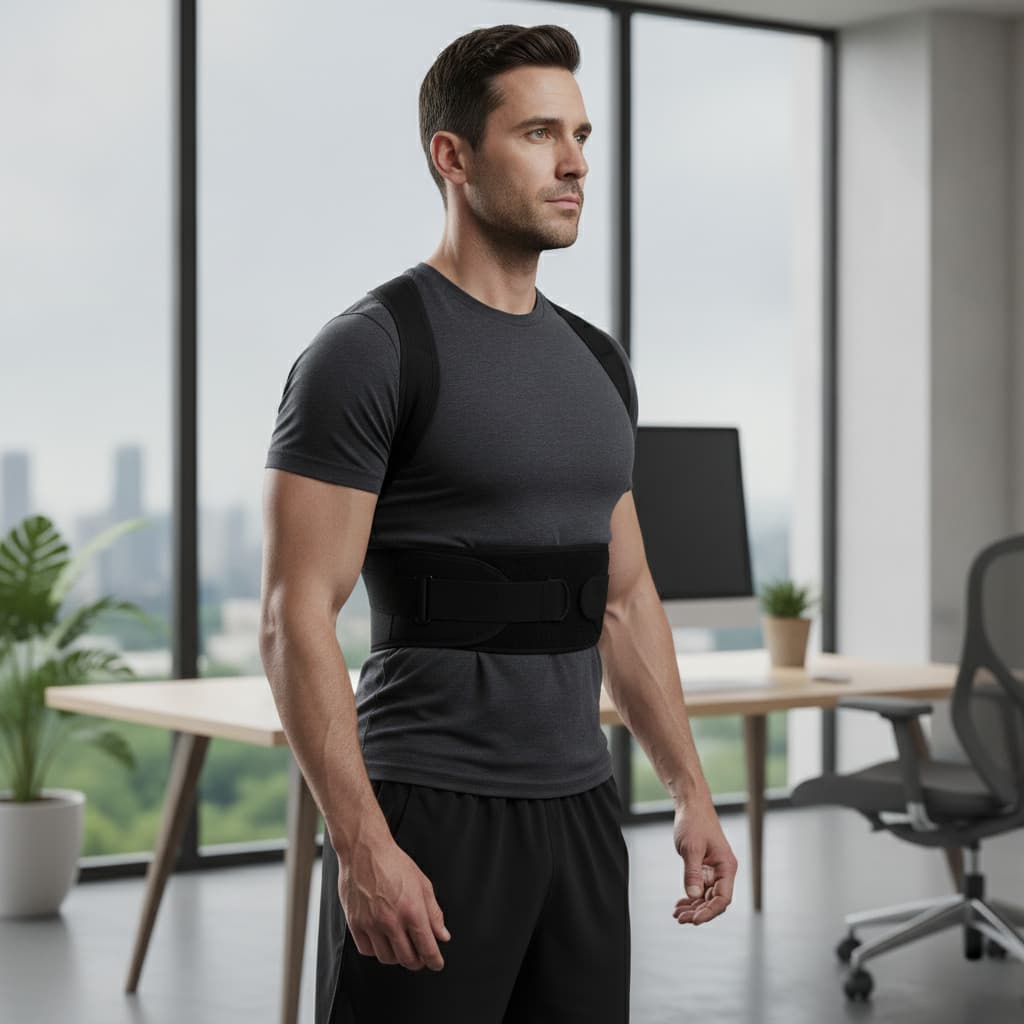 Corretor Postural Colete Masculino Ergonômico Tamanho G Ajustável Suporte Lombar Alivia Dores C