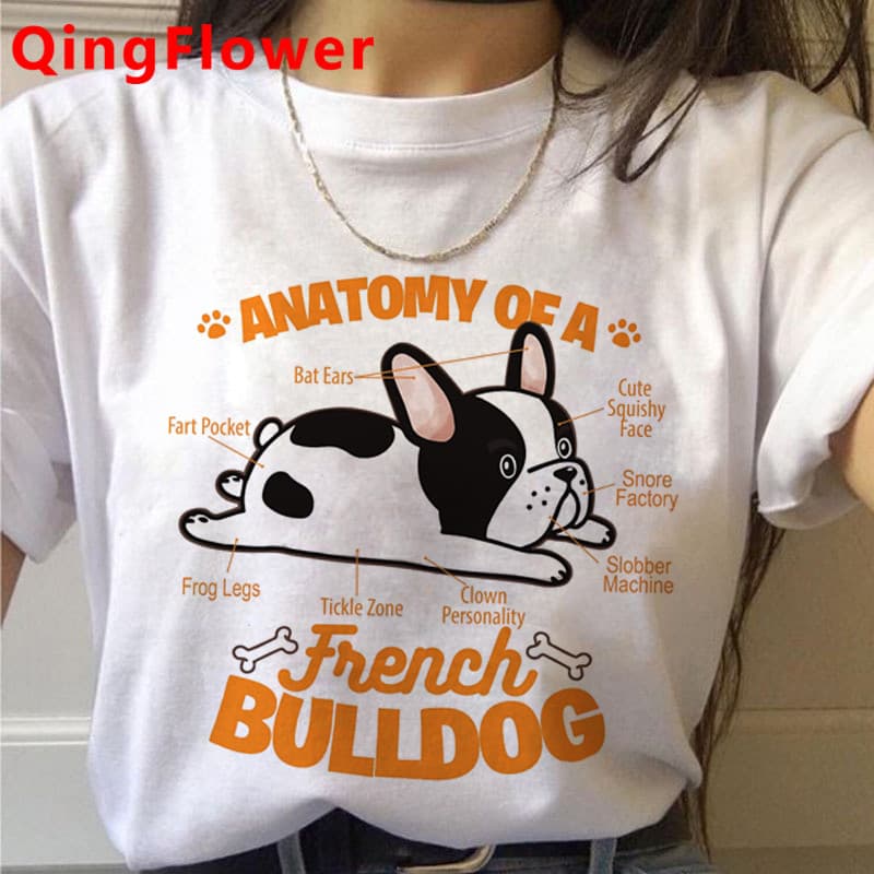 Camiseta Gola Redonda De Manga Curta T-shirt Algodão Unissex Bulldog Frances Cachorro Dog