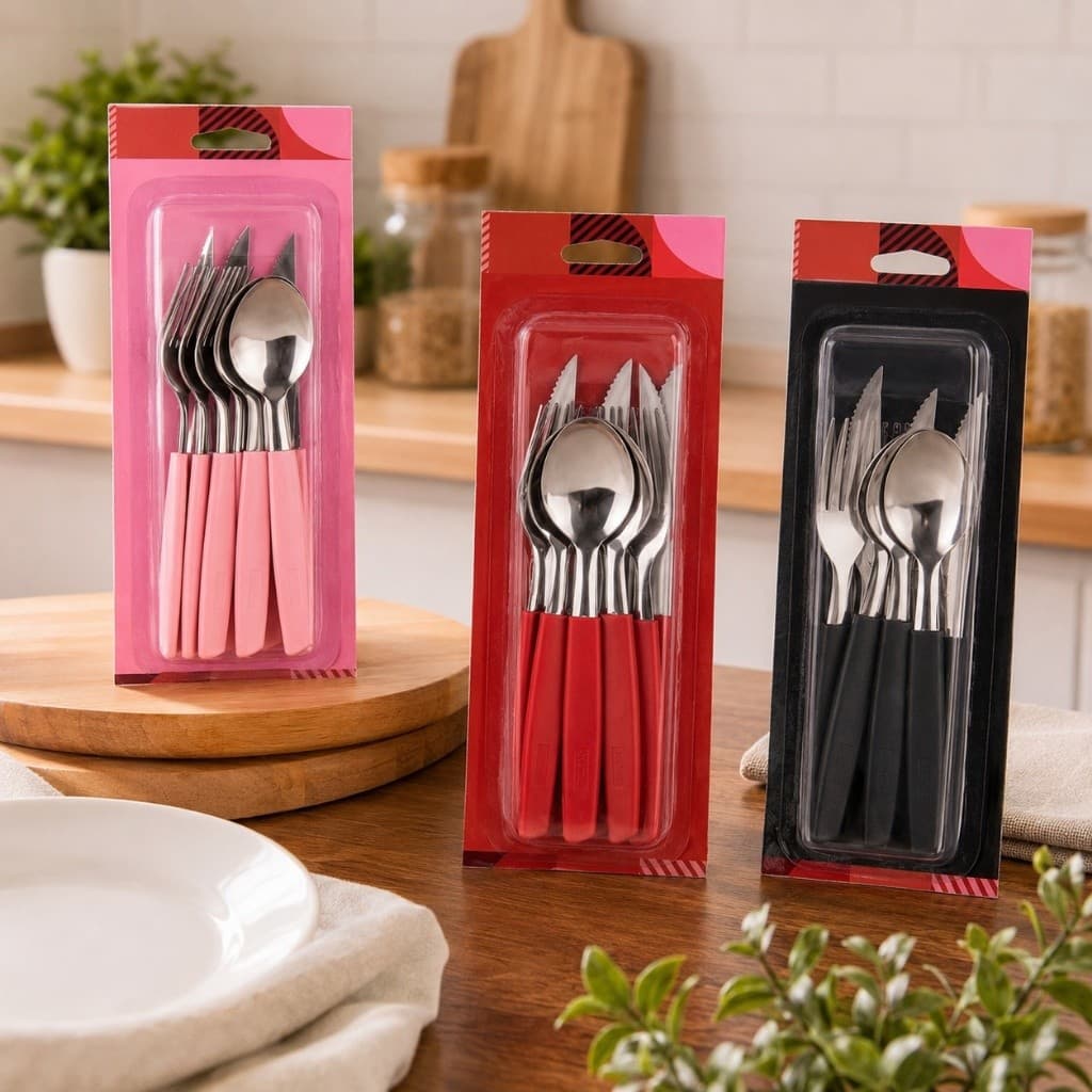 Conjunto Talheres Rosa 12 Pecas Design Moderno Resistente Aço Inox Caprese