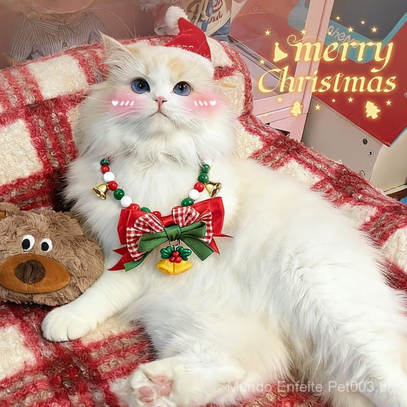 Colar de Natal para animais de estimação, coleira para gato com sino e laço, acessório para gato, colar para gato 8.29 A