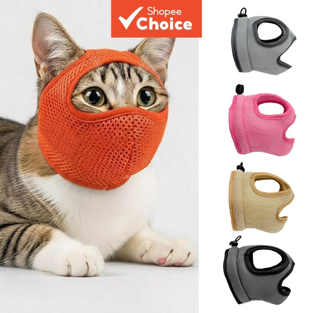 Focinheira para gato, cortador de unhas, contenção para banho, faixa de cabeça para pets, malha respirável, anti
