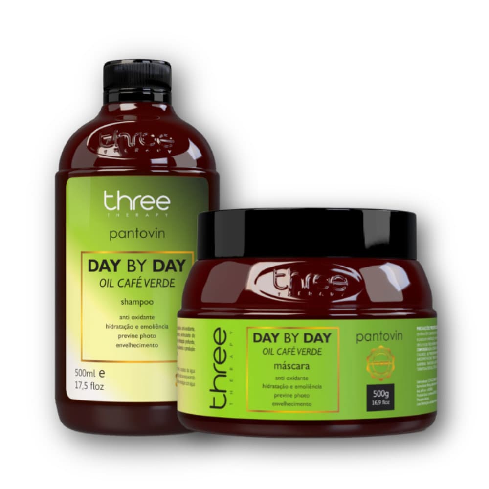 Kit Pantovin Café Verde Day by Day Shampoo 500ml + Máscara 500g Three Therapy