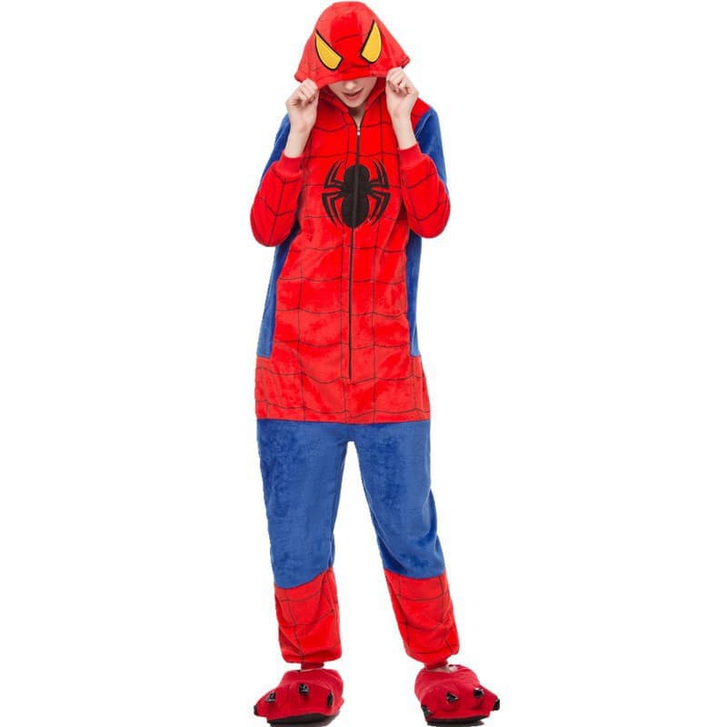 Pijama de Flanela do Homem-Aranha para Crianças e Adultos, com Capuz, Manga Longa, Estilo Cosplay de Personagem de Desen