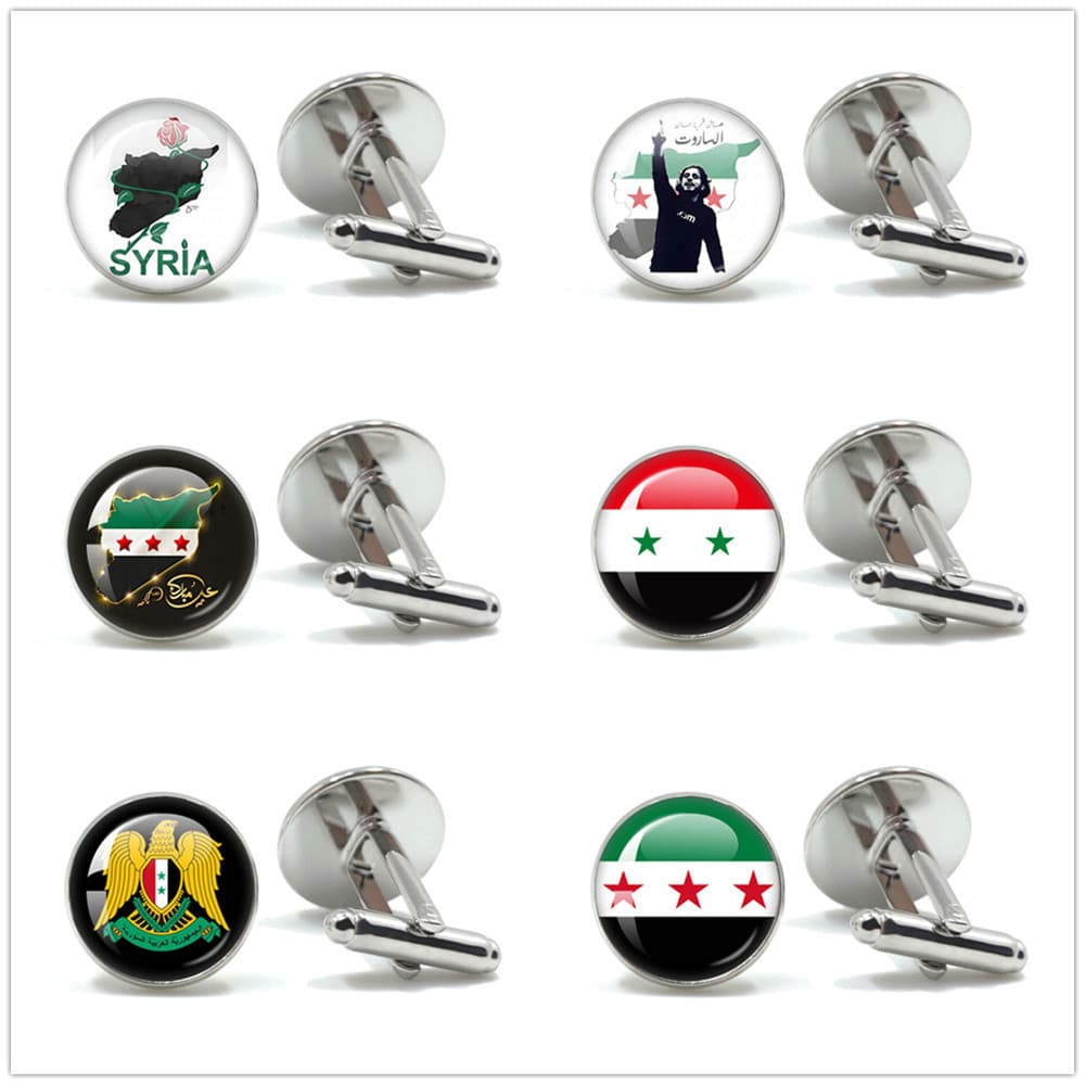 Abotoaduras de bandeira sírio, gemas do tempo, acessórios exclusivos para abotoaduras de bandeira criativa