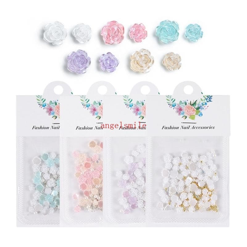 Ace 50 Peças Decorações De Arte De Unha De Flor Rosa Com Mini Pérolas Resina Amuletos Para Unhas Acrílicas DIY Noiva Nai