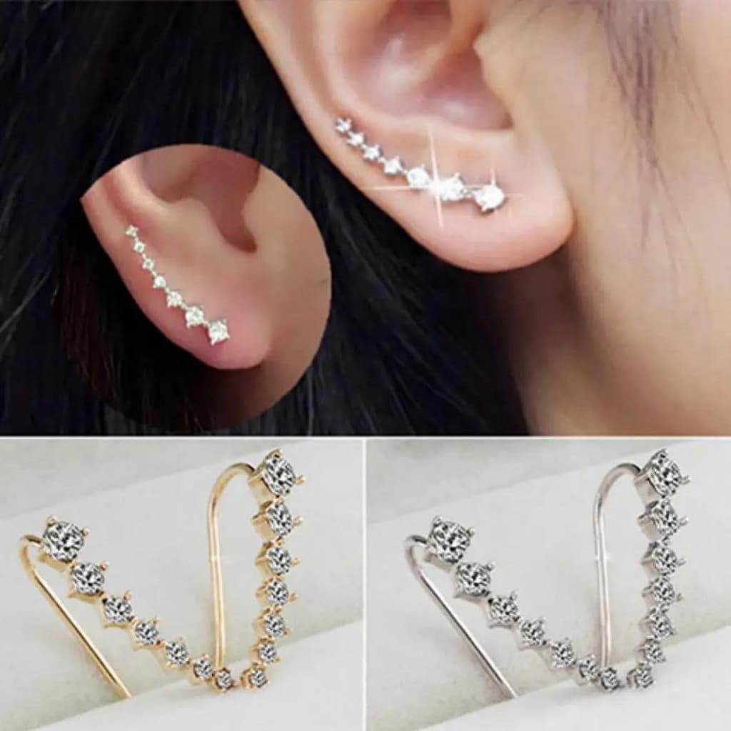 Brinco Clipe Feminino Festa Delicado Strass Ear Cuff O Par