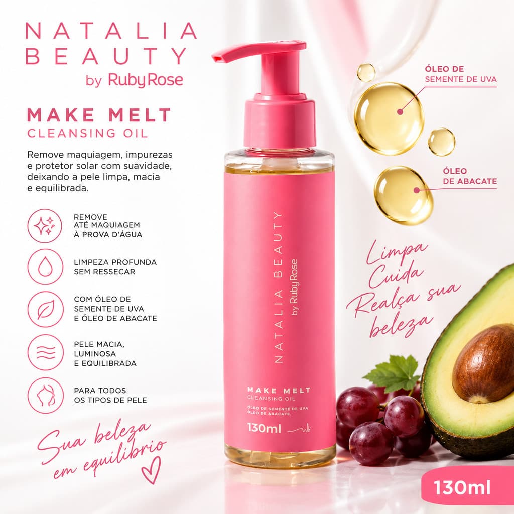 CLEASING OIL MAKE MELT 130ML NATALIA BEAUTY BY RUBY ROSE
