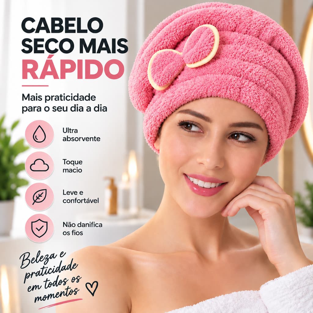 Touca Mágica de Secagem Rápida em Microfibra Ultra Absorvente - Seca o Cabelo Rapidamente e Reduz o Frizz