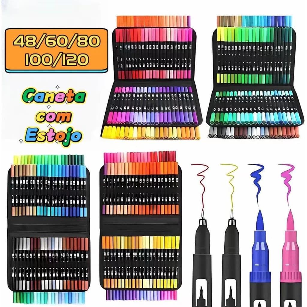 Kit48/60/72/80/100/120 Cores 2 Em 1 Pincel Caneta+Livro de colorir Para Letras E Dupla De Ponta Fina Marcador De Desenho