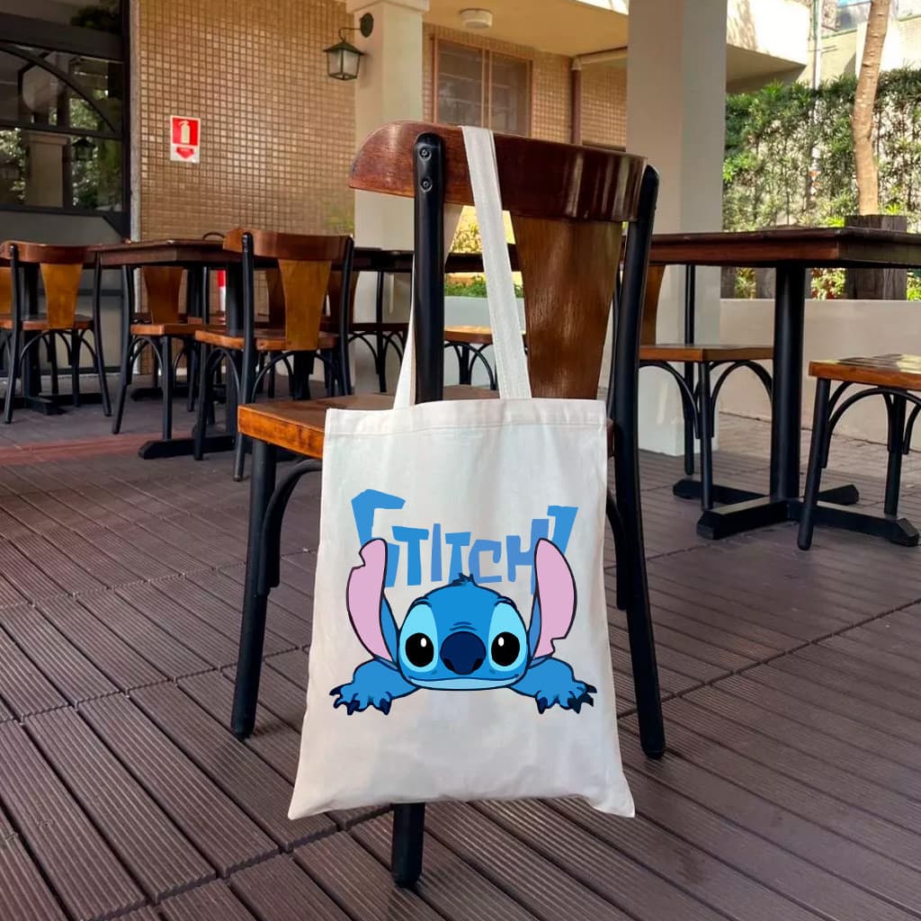 Bolsa Ecobag Feminina stitch Fofa Eco Bolsa de Praia Algodao Cru Envio Imediato