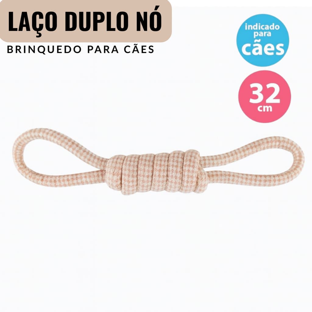 Brinquedo Corda Laço Duplo Nó 32cm Para Cães Resistentes Massageia a Gengiva