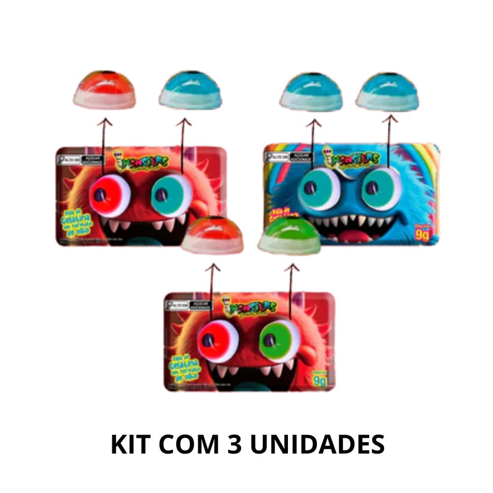 Kit com 3 Diploko Monsters Olho Gummy Duo - Sabores Sortidos