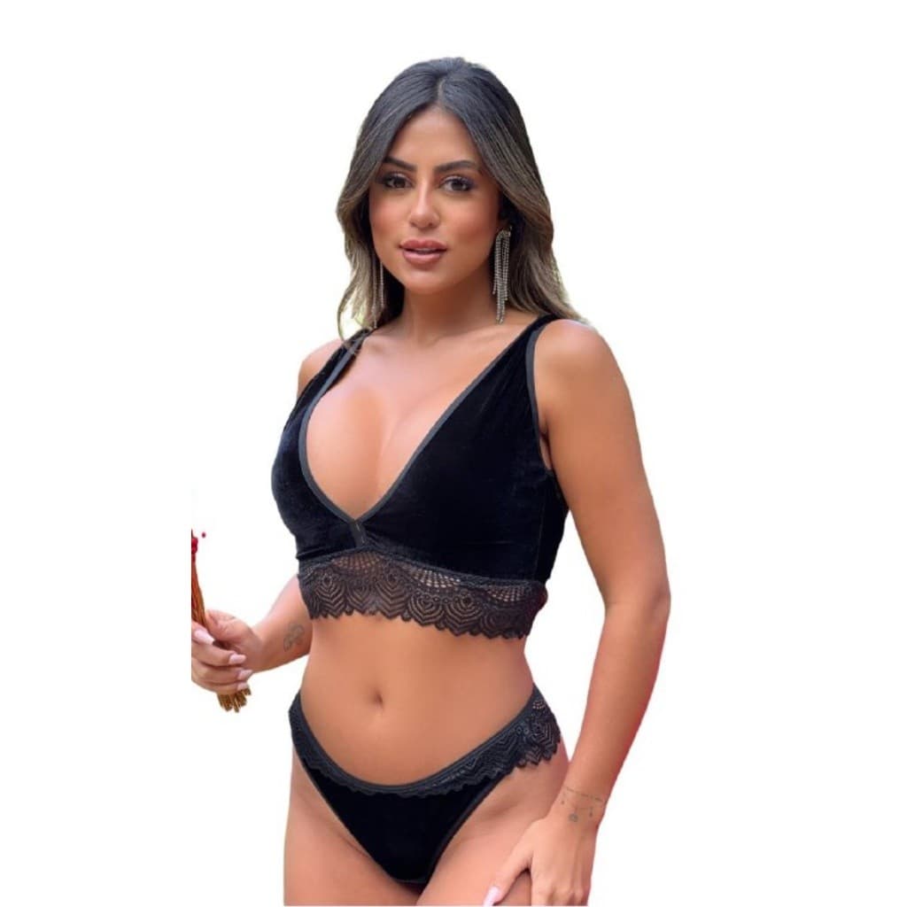 conjunto cropped veludo costas nua em renda
