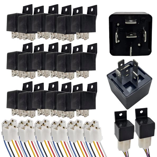 Lote 50 Relé Universal Auxiliar 5 Pinos Automotivo + Chicote