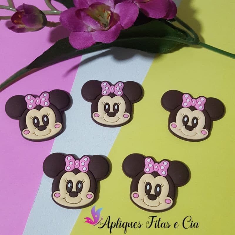 Aplique Emborrachado - Cabeça Minnie Mickey  Retro 10 Peças
