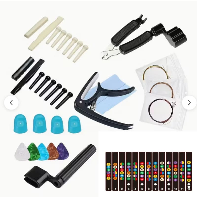 48 Pçs/Set Kit De Manutenção De Guitarra Enrolador De Cordas , Palhetas Dedo , Protetores Capo , Ponte , Conjunto De Ade