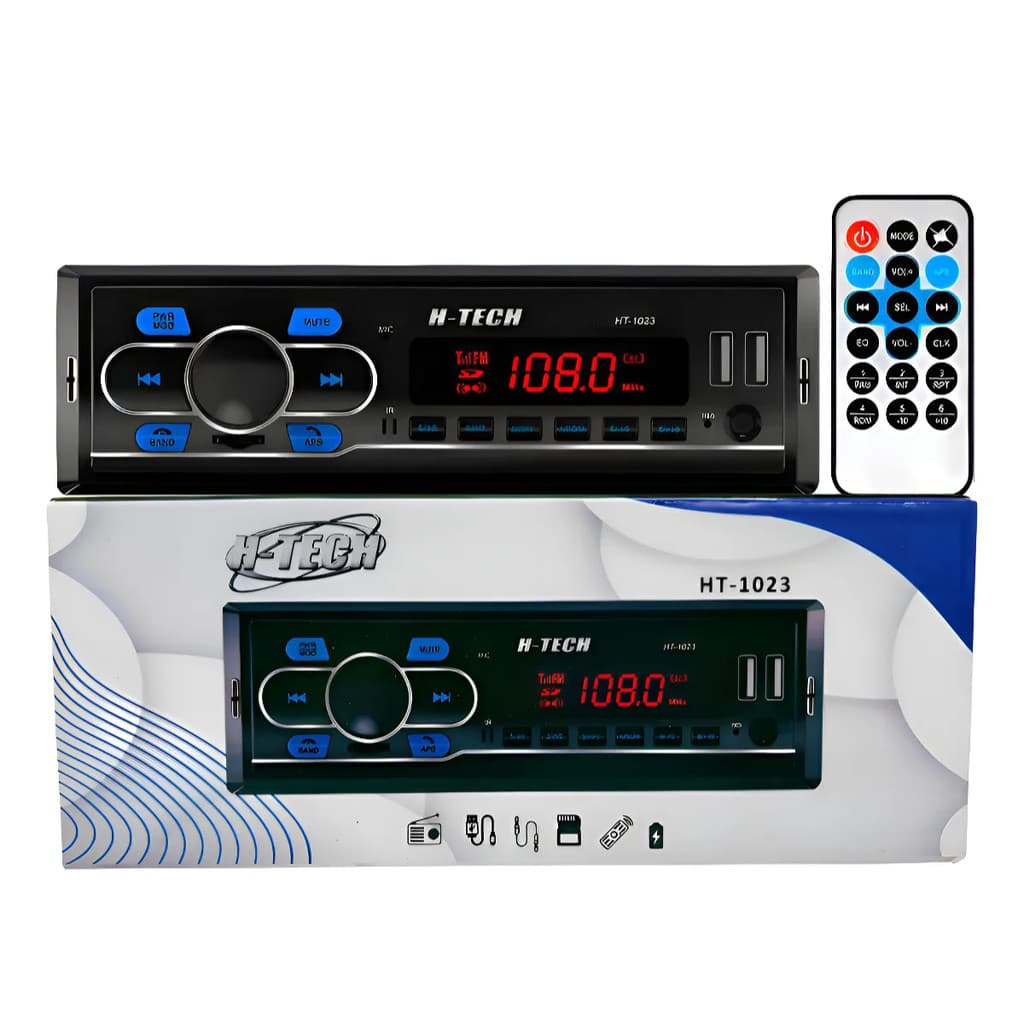 Som Rádio Automotivo Bluetooth Usb Card Sd Aux Fm Mp3 H-tech