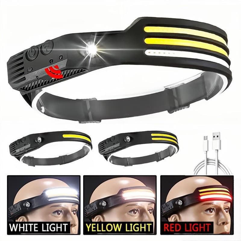 Lanterna de Cabeça Recarregável 3 Led Corpo Motion  Camping Torch Light Lamp Com Usb