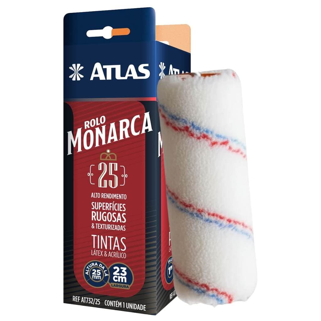 Rolo Monarca Poliamida Multiuso Lã Sintética 23cm Atlas 25mm Rolo de Pintura Profissional Rendimento para Parede