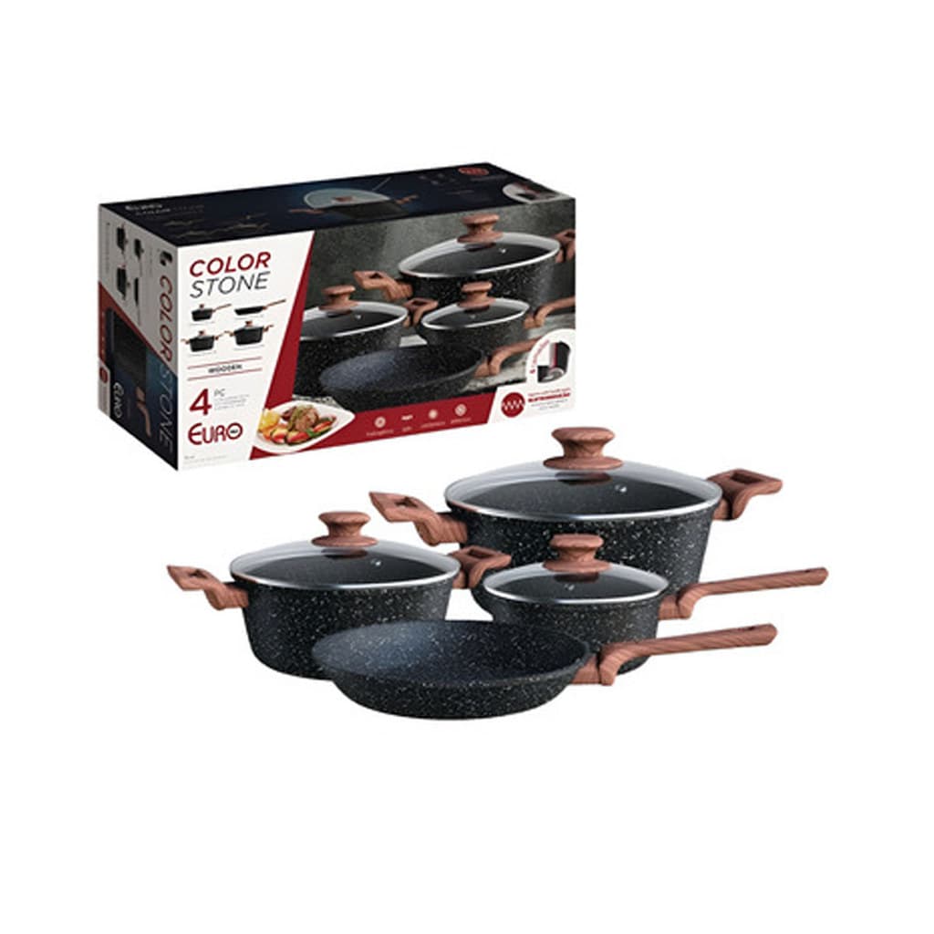 Jogo de Panelas Antiaderente Color Stone Wooden 4PÇ para Indução - Euro