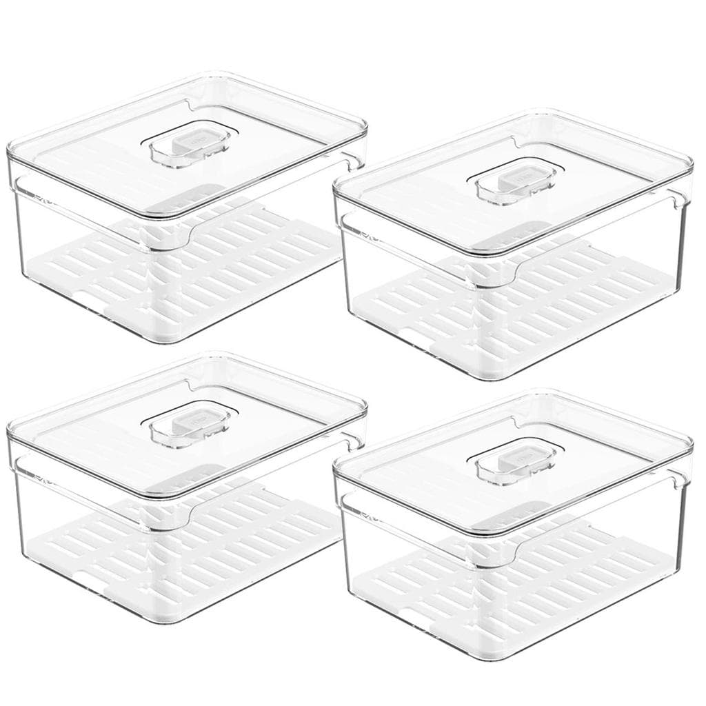 Kit 4 Organizadores De Geladeira Com Respiradouros E Drenagem 2,2L Organizadores Clear Fresh