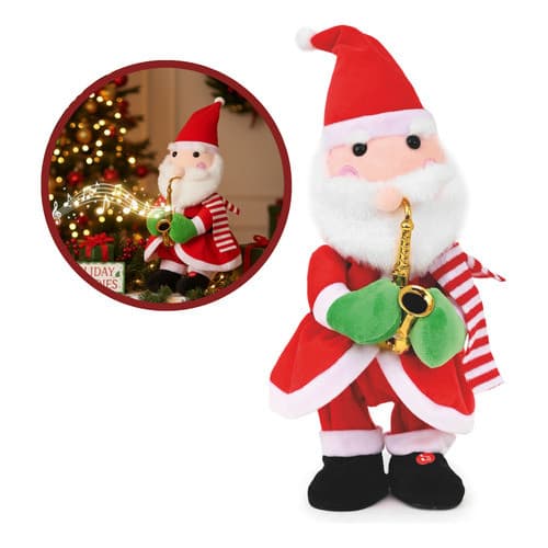 Boneco Papai Noel Musical Dançante 35cm Decoração Natal Vermelho