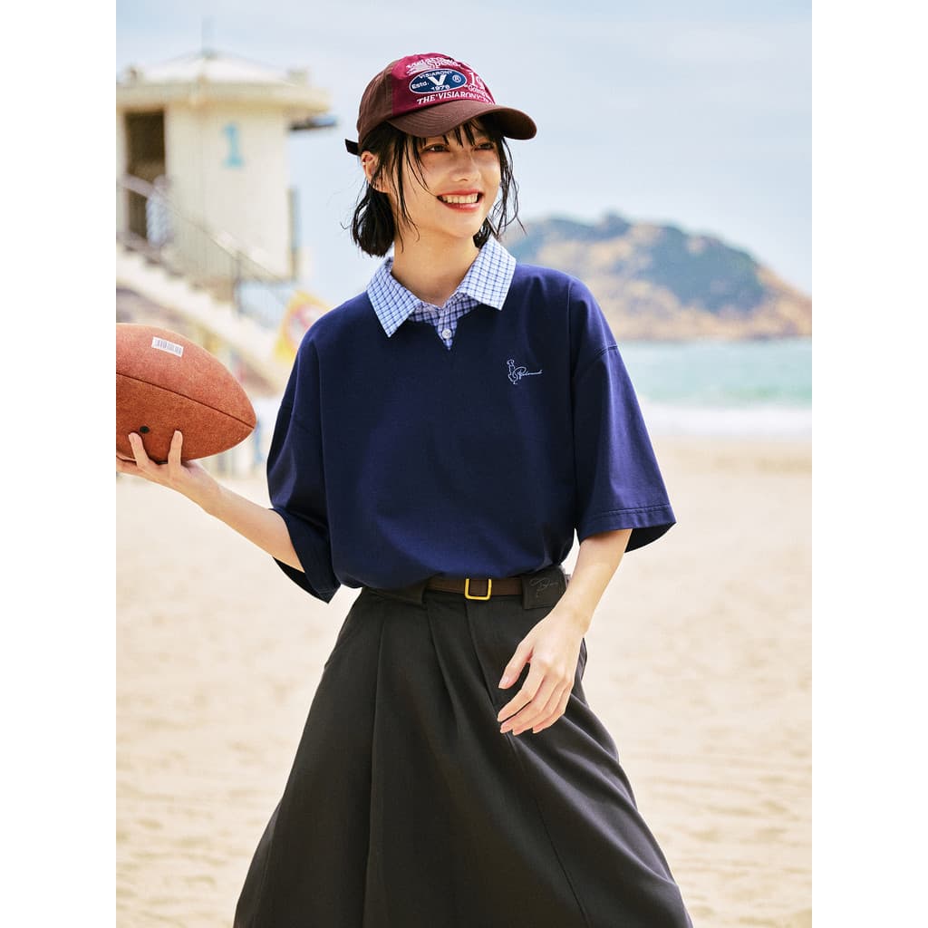 P PSO marca roupas masculinas roupas femininas Solona falso de duas peças de manga curta camiseta masculina Casual camis