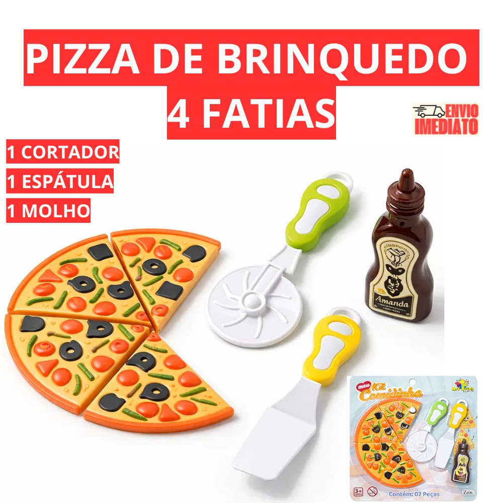 Kit Comidinha Infantil Pizza – 7 Peças com Acessórios e 4 Pedaços para Brincar