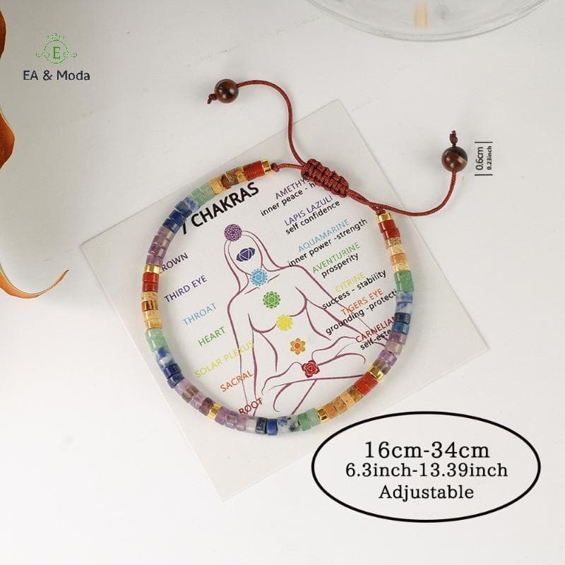 EA & Fashion Pulseira Colorida dos Sete Chakras com Pérolas de Pedras Naturais, Joia para Meditação Espiritual FK4E