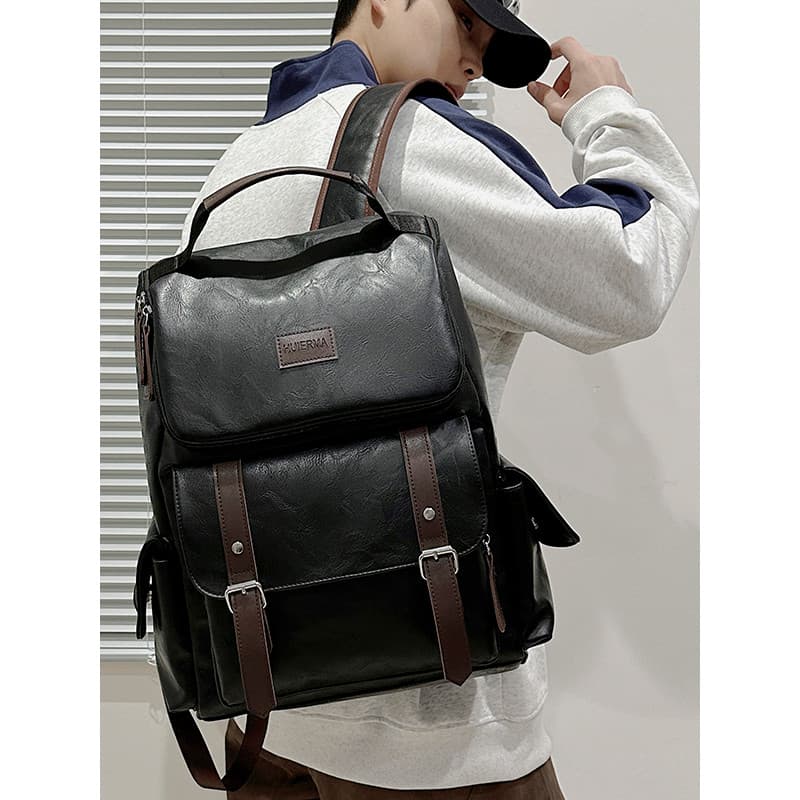 2026 Mochila retrô masculina feminina de grande capacidade à prova d'água mochila de couro PU unissex bolsa para computa