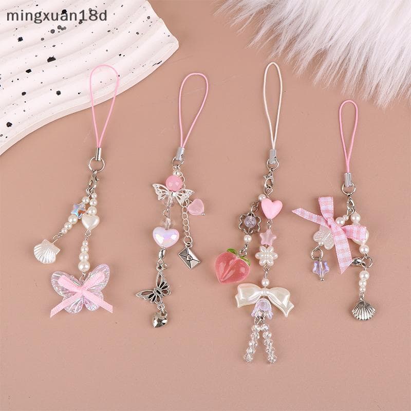 ming Bowknot Coração Pingente Corrente De Telefone Cordão Anti-Perda Bolsa Alça Charmosa [COD]