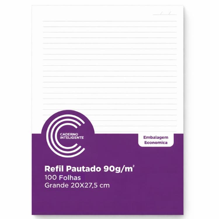 Refil de Folhas para Caderno Inteligente Grande Pautado 90g 100 Fls