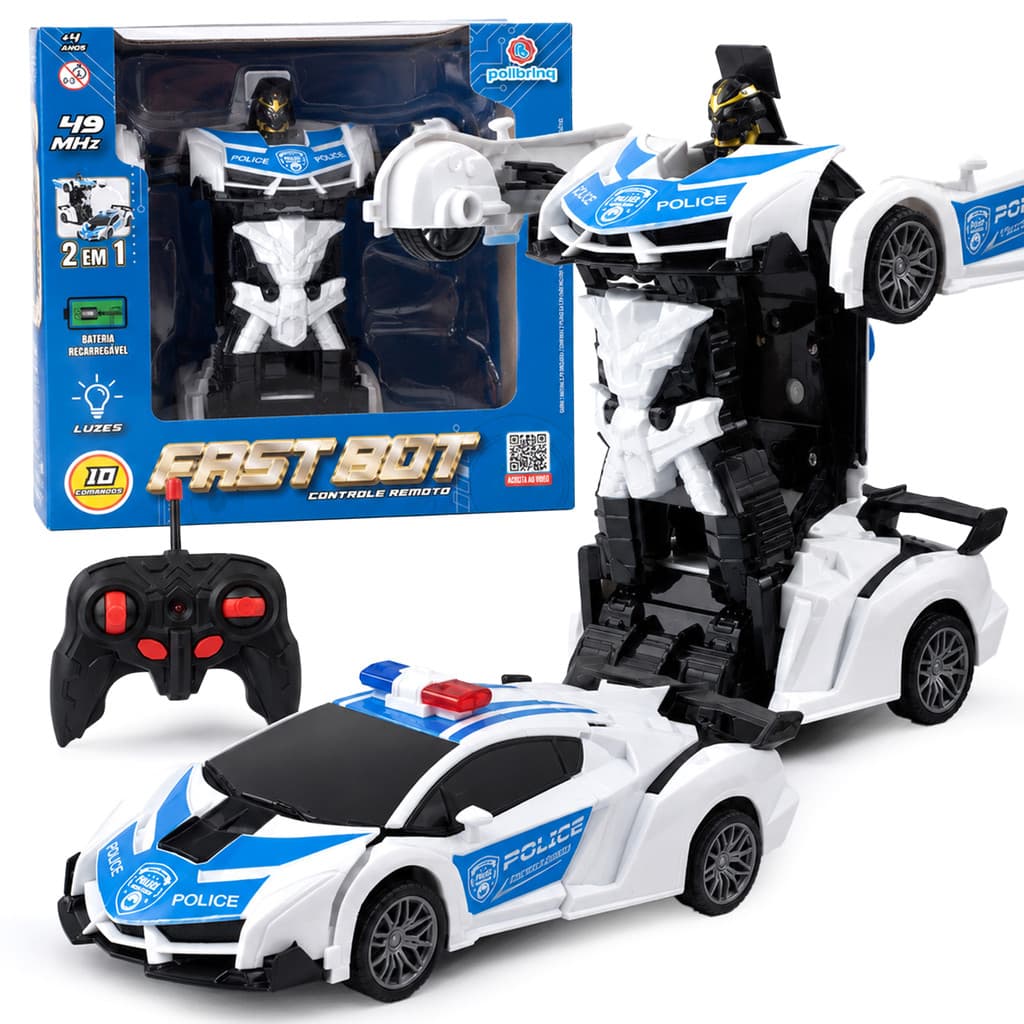 Carrinho De Controle Remoto Vira Robô 2 Em 1 Brinquedo Com Luzes Transforma Infantil Para Meninos