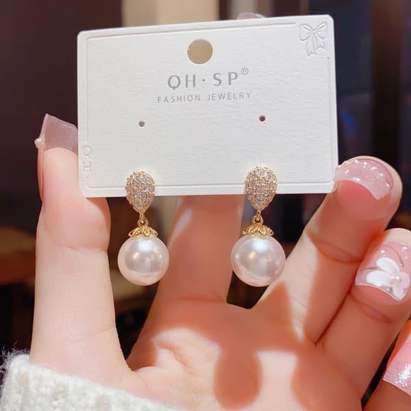| kit brinco aço inoxidável | 【cartelas de brincos feminino】 ✶Micro-incrustado zircão em forma de gota brincos de pérola