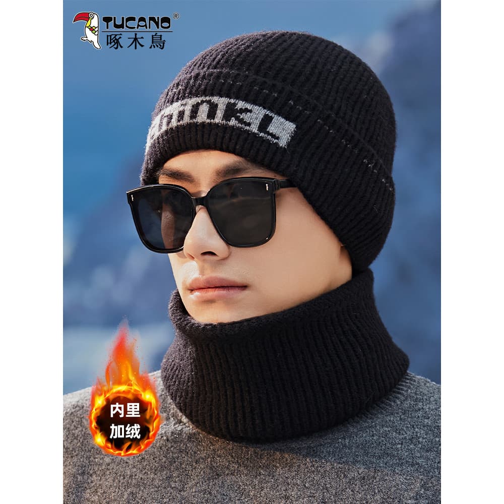 Chapéu masculino novo estilo inverno malha chapéu de lã ao ar livre ciclismo mantendo forro de lã quente engrossado à pr