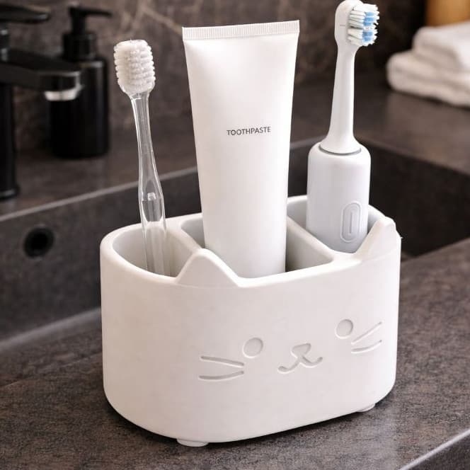 Organizador Banheiro Porta Escova Dente Pasta Gatinho Fofo Suporte Decorativo Minimalista Moderno
