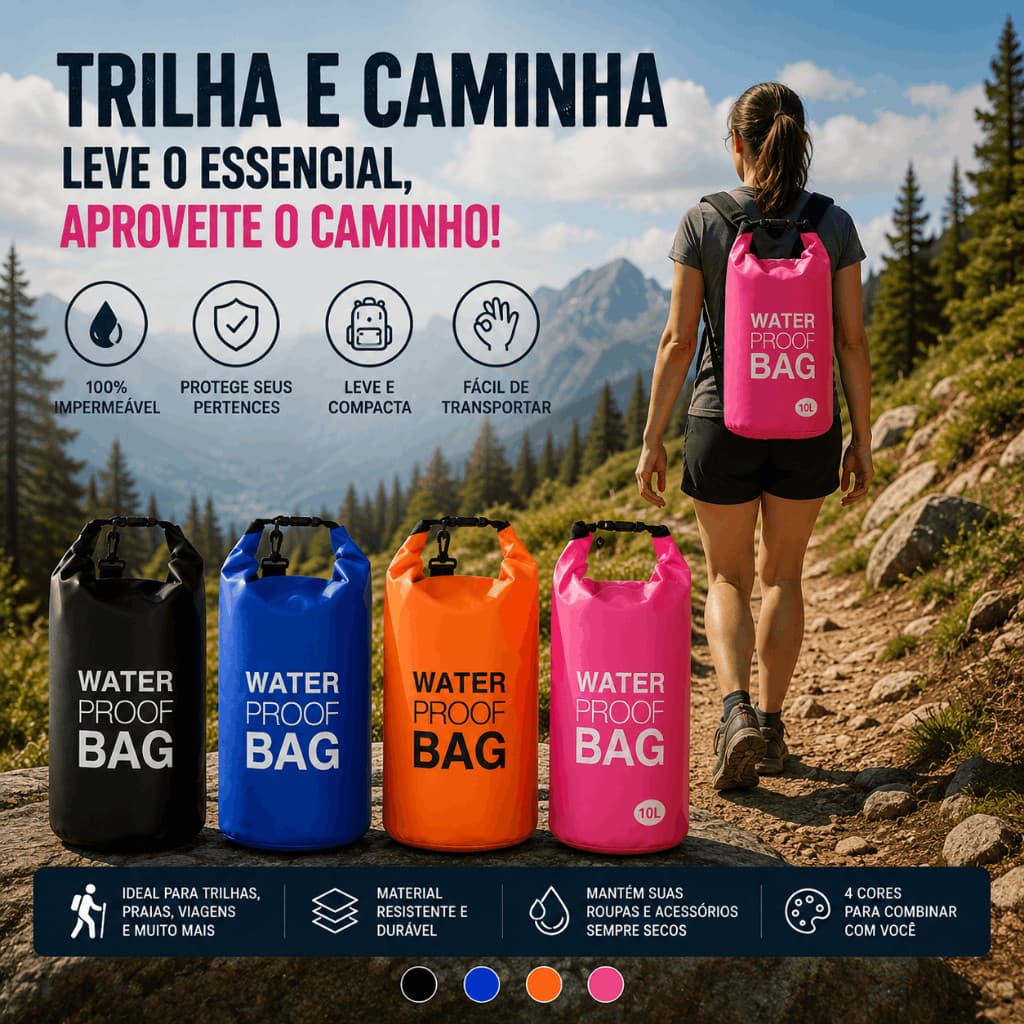 Bolsa Estanque Impermeável 5L 10L Dry Bag Para Trilha Camping Praia Cachoeira Viagem Waterproof