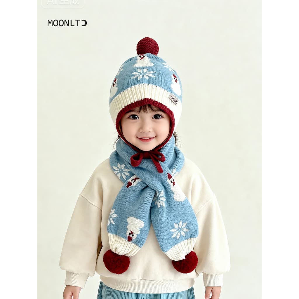 Crianças chapéu cachecol conjunto outono inverno masculino feminino bebê quente à prova de vento engrossado proteção de