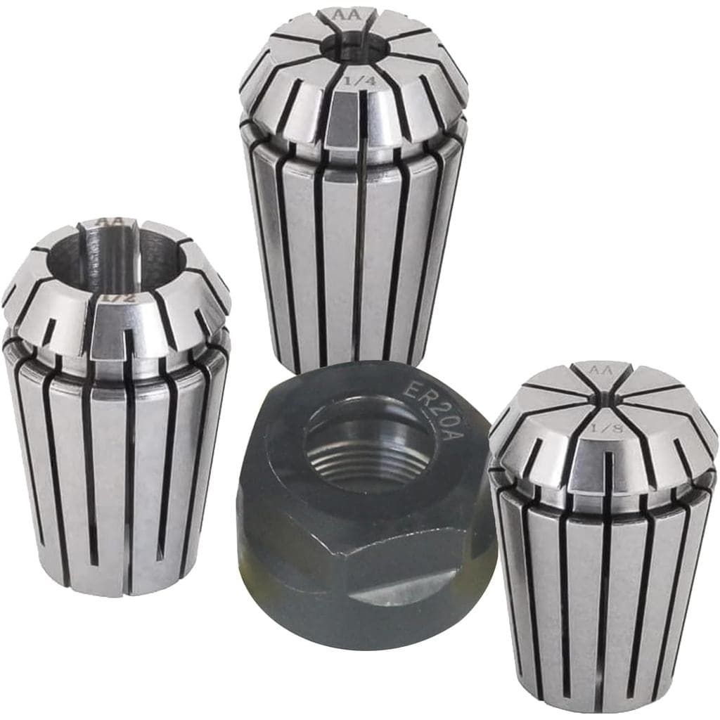 Conjunto de Porcas de Fixação para Pinça de Mola ER20 - Pinça ER20 de 1/8'', 1/4'' e 1/2'' e Porca de Fixação para Máqui