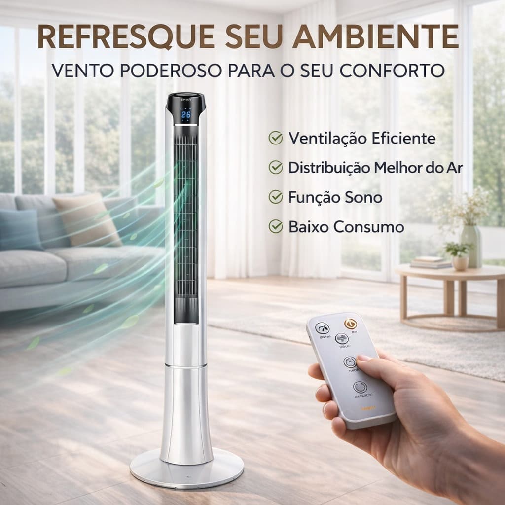 Ventilador de Torre SPIRIT SKY Branco Cinza 120 cm com 3 Velocidades e Timer com Controle Remoto