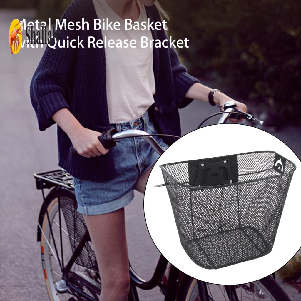 1 Conjunto Cesta De Bicicleta Grande Capacidade Fácil De Instalar Malha De Metal Com Suporte De Liberação Rápida Para Ci