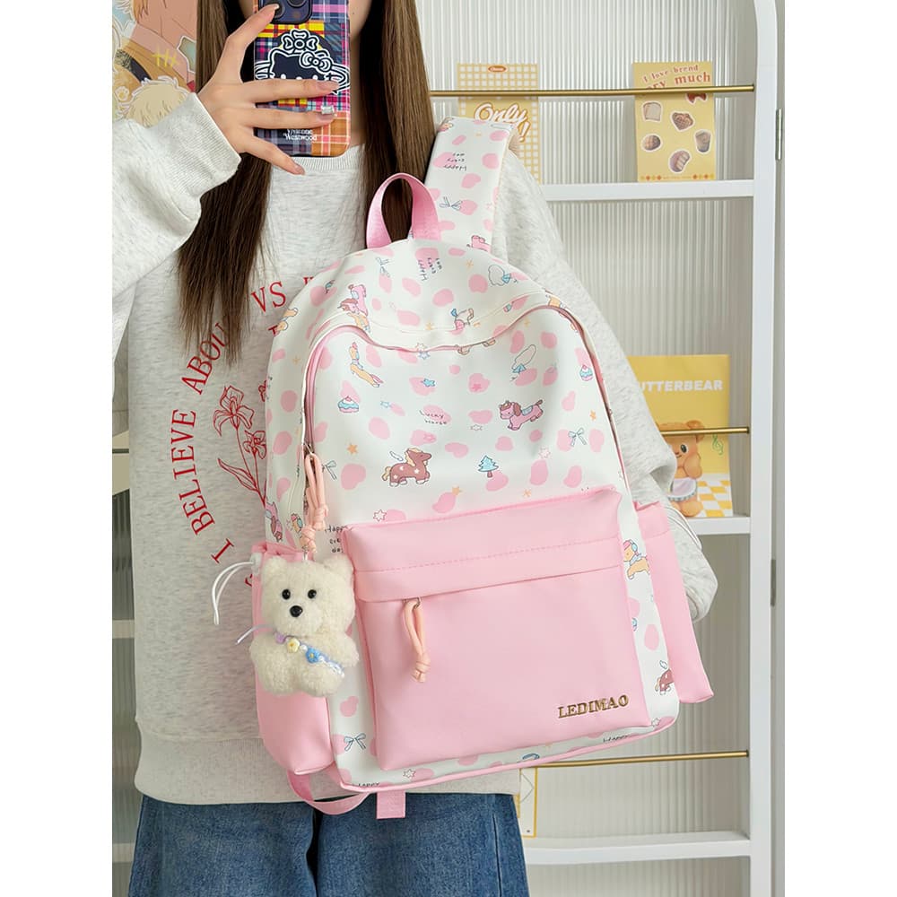 Novo estilo ins estilo dos desenhos animados impresso mochila feminina bonito pônei padrão grande capacidade mochila men