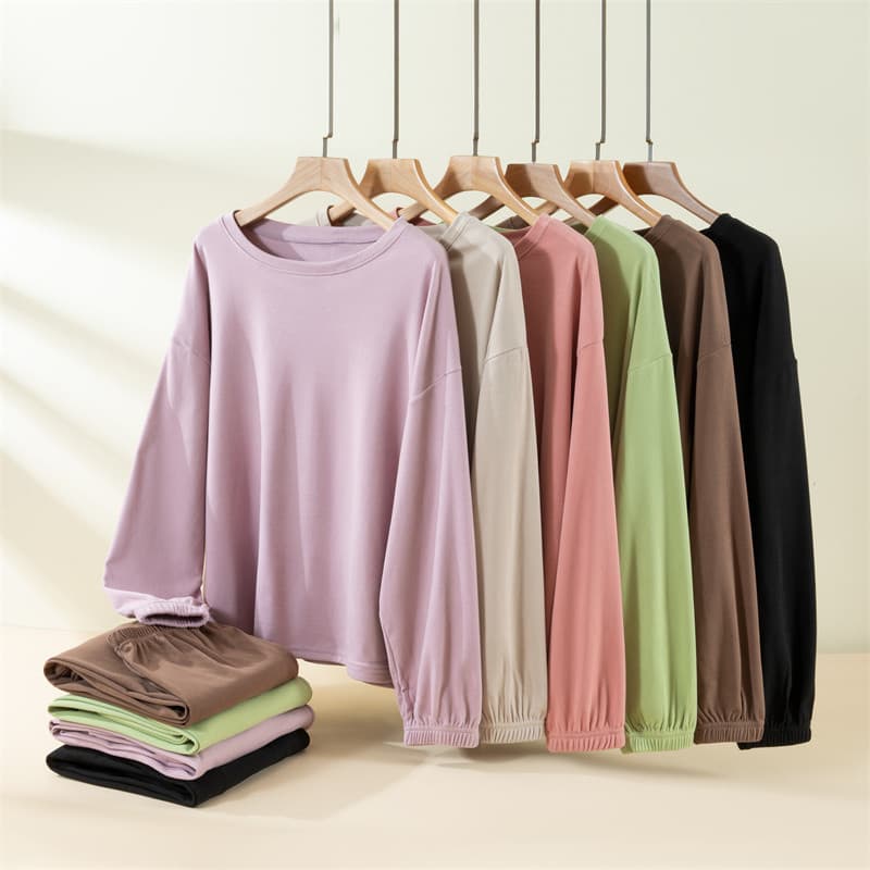 Outono inverno alemão veludo solto de manga comprida topo calças casuais Loungewear terno feminino forro de lã engrossad
