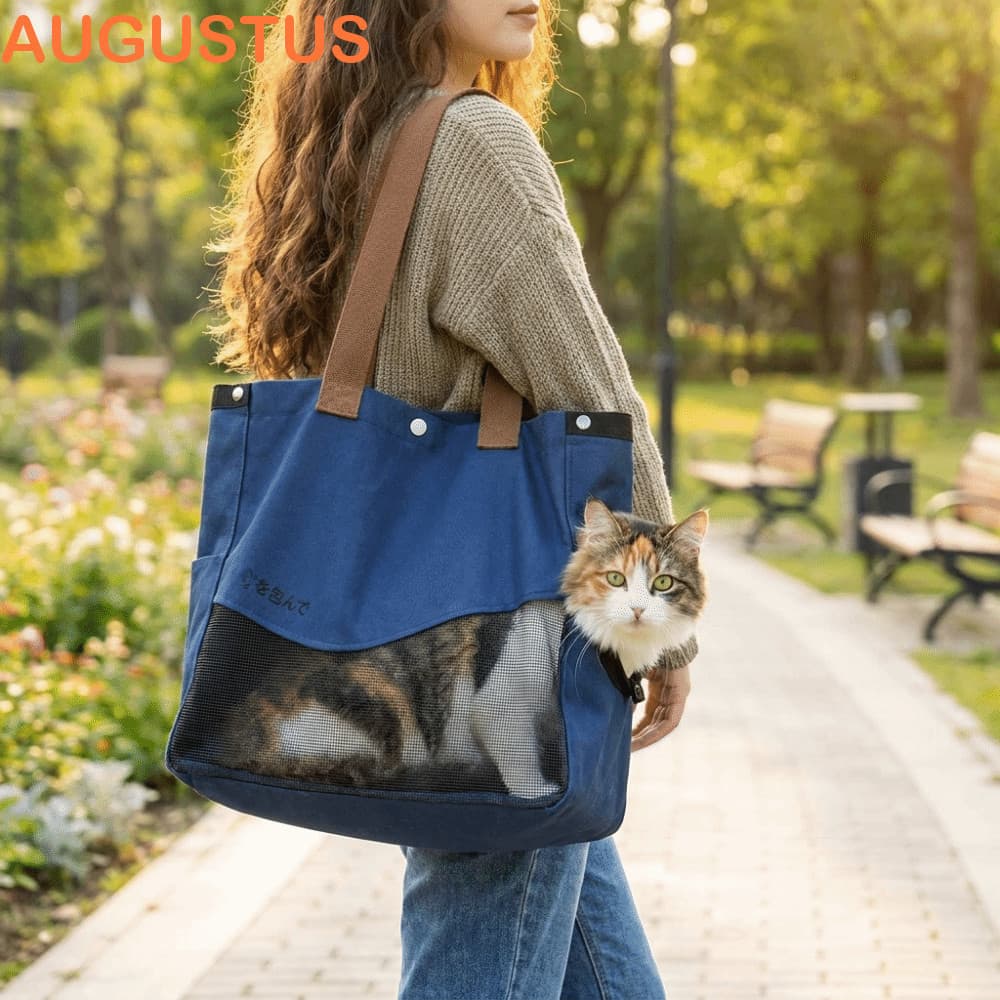 Bolsa Para Passeio De Animais De Estimação AUGUSTUS , Com Furo Anti-Fuga , Transporte De Gatos Respirável De Ombro Único