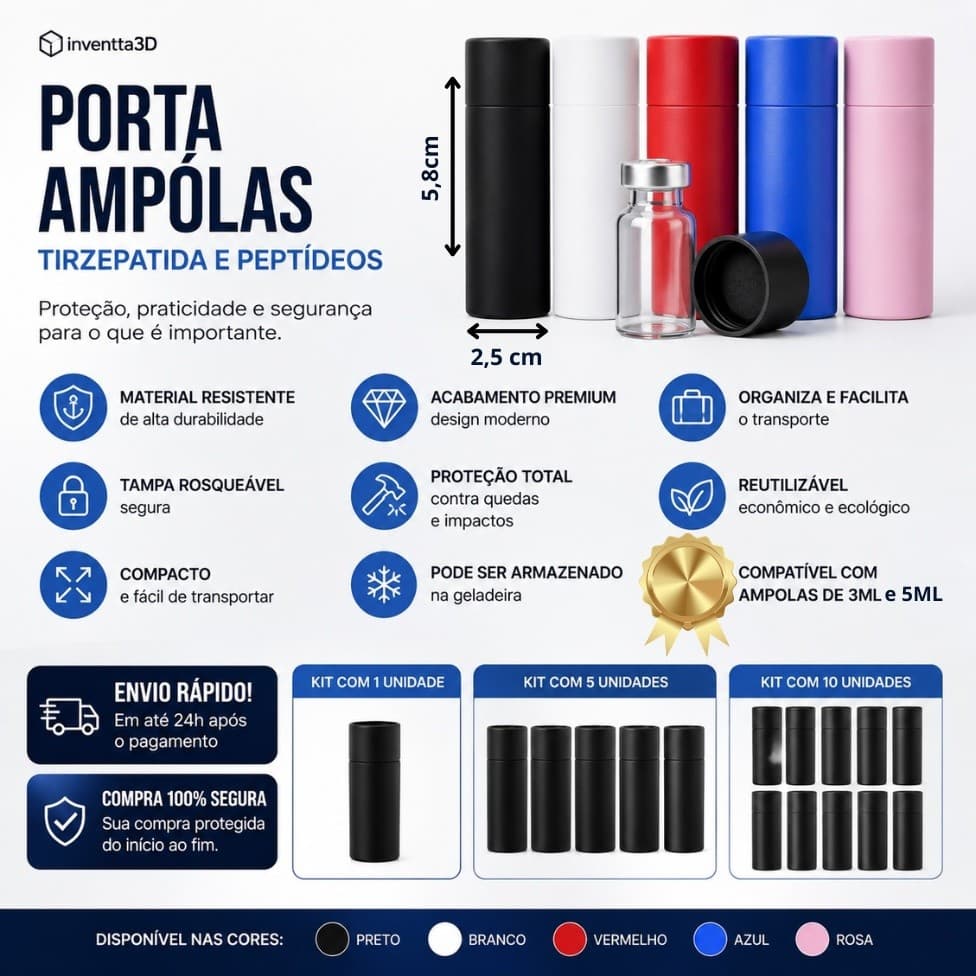 Kit Porta Ampolas Tirze Insulina Peptídeos | Estojo Anti Impacto