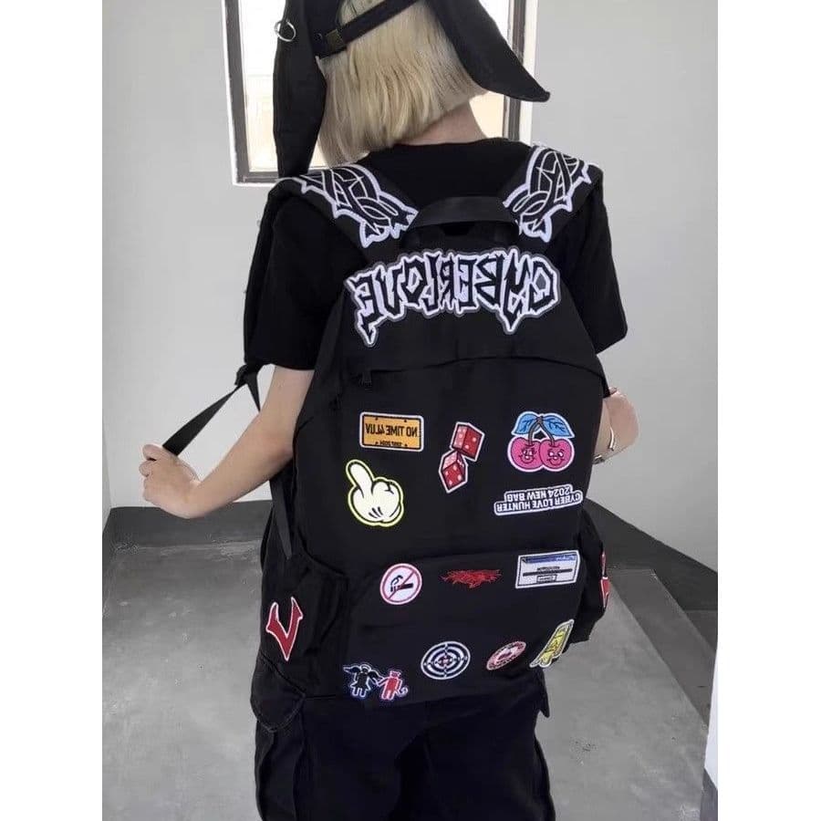 Caseiro Punk Rock subcultura bordado adesivos estudante grande capacidade mochila nicho americano mochila única na moda